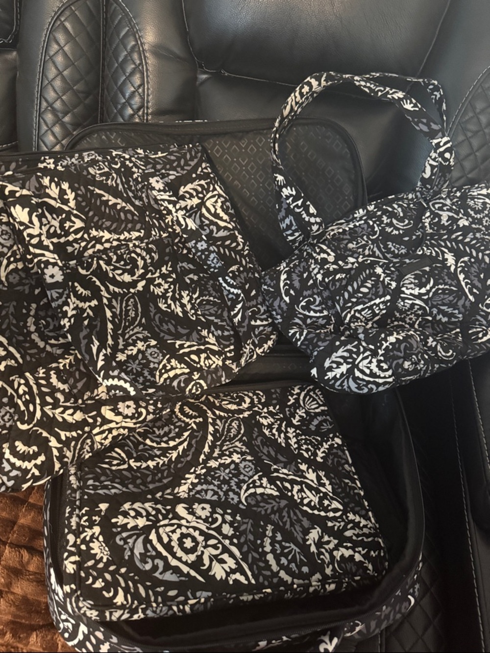 Vera Bradley Black and White Paisley Travel Bag Set